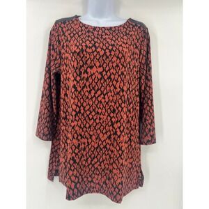 Chico's Travelers 1 US M Slinky Burnt Orange Black Abstract Animal Print Top S